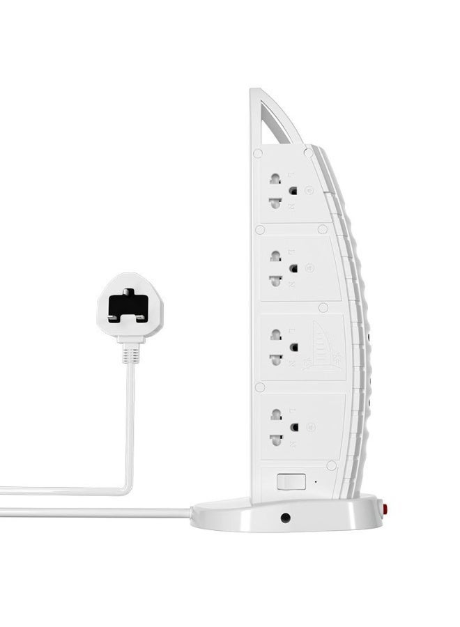 لوحة تمديد طاقة على شكل برج من Sailboat، مزودة بـ 8 مقابس تيار متردد عالمية، و6 منافذ USB (من النوع C وA)، وحماية من زيادة التيار بقدرة 3000 واط، لون أبيض. - Image 1